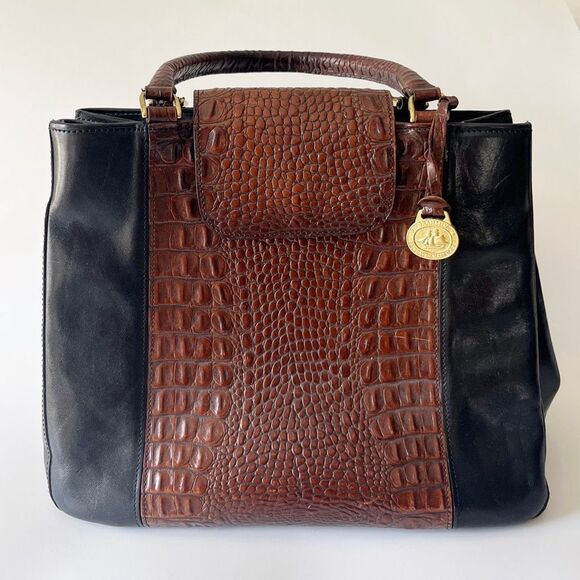 Brahmin Pecan Tuscan Crocodile Melbourne Satchel Black Brown - Picture 1 of 7